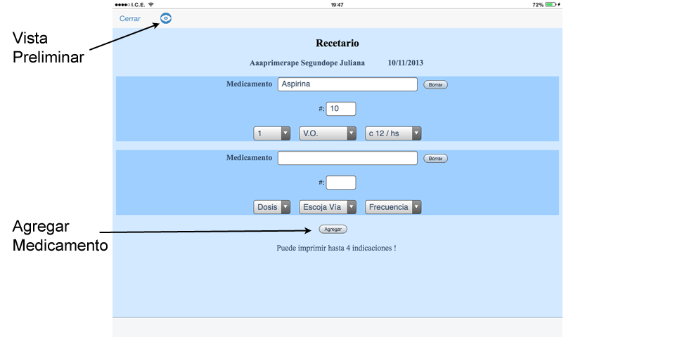 Escriba la receta del paciente del expediente médico
